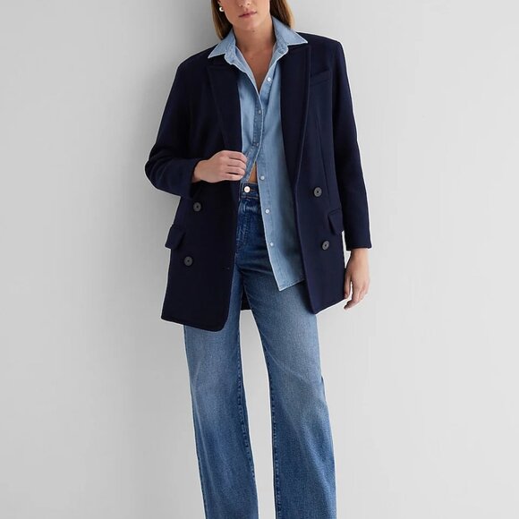 Express Coat Women's Oversized Double Breasted Coat in Navy NWT - Picture 1 of 14